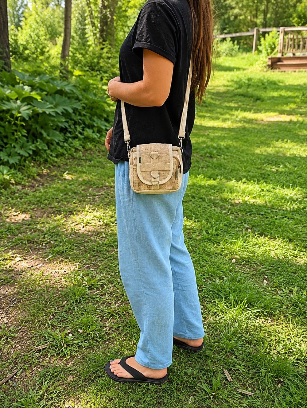 Hempz Natural Beige Hemp Crossbody Bag